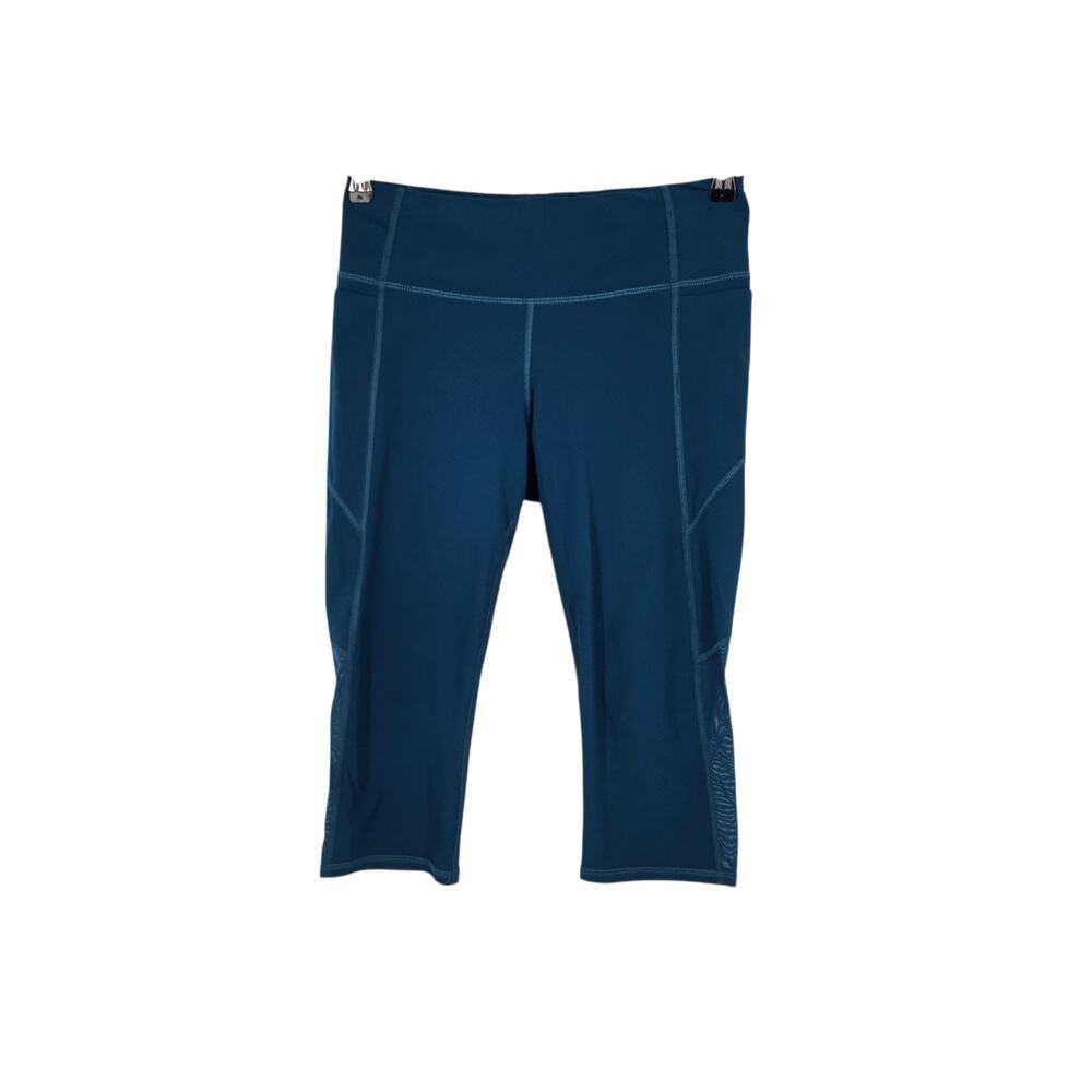 Athleta Blue Dobby Be Free Knicker Capri Side Pocket Leggings Size Small